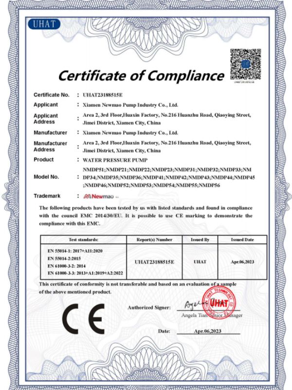 pompe à membrane certification CE